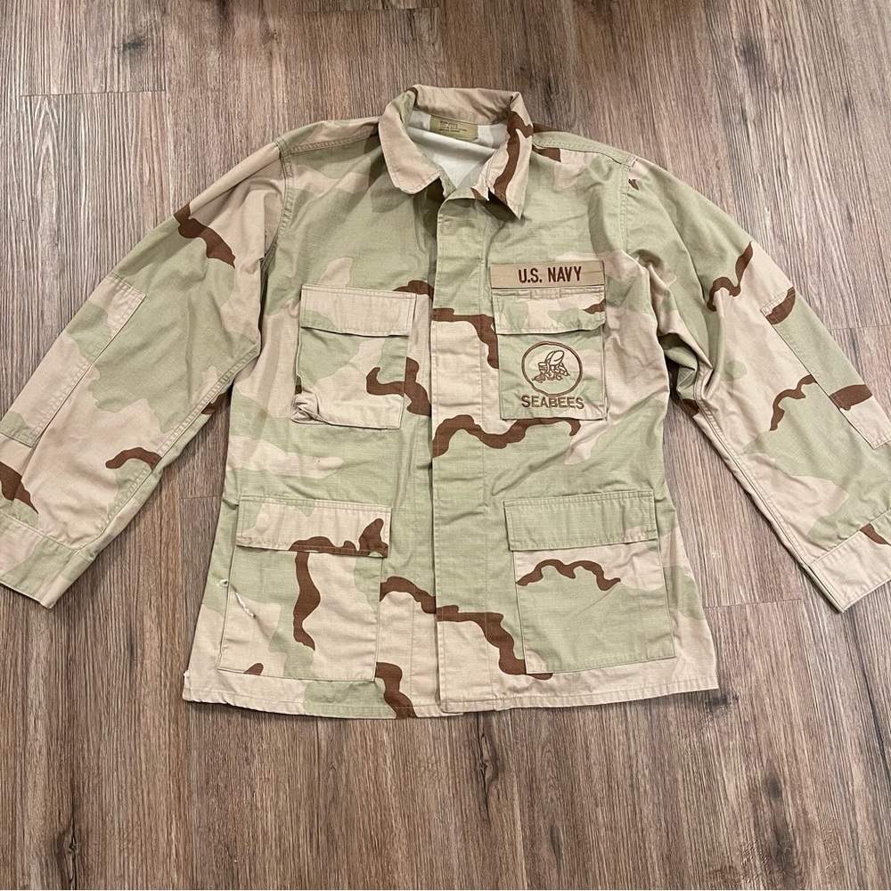 US NAVY SEABEES Desert Camo Camouflage Combat Ripstop Jacket Coat Mens M Regular